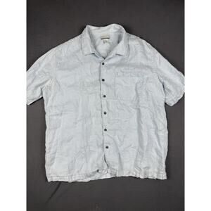 Breakwater Men's 100% Linen Button Up Shirt Blue XL S/S Lightweight Resortwear